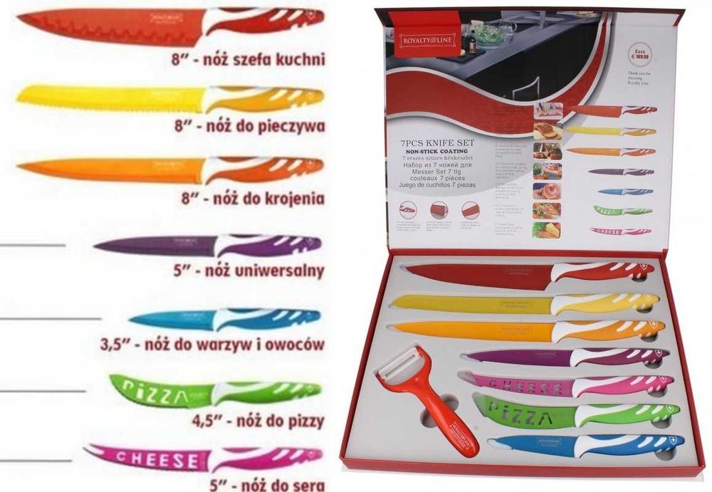 # Komplet NOŻY w pudełku Royalty Line 7 sztuk + Obieraczka OKAZJA
