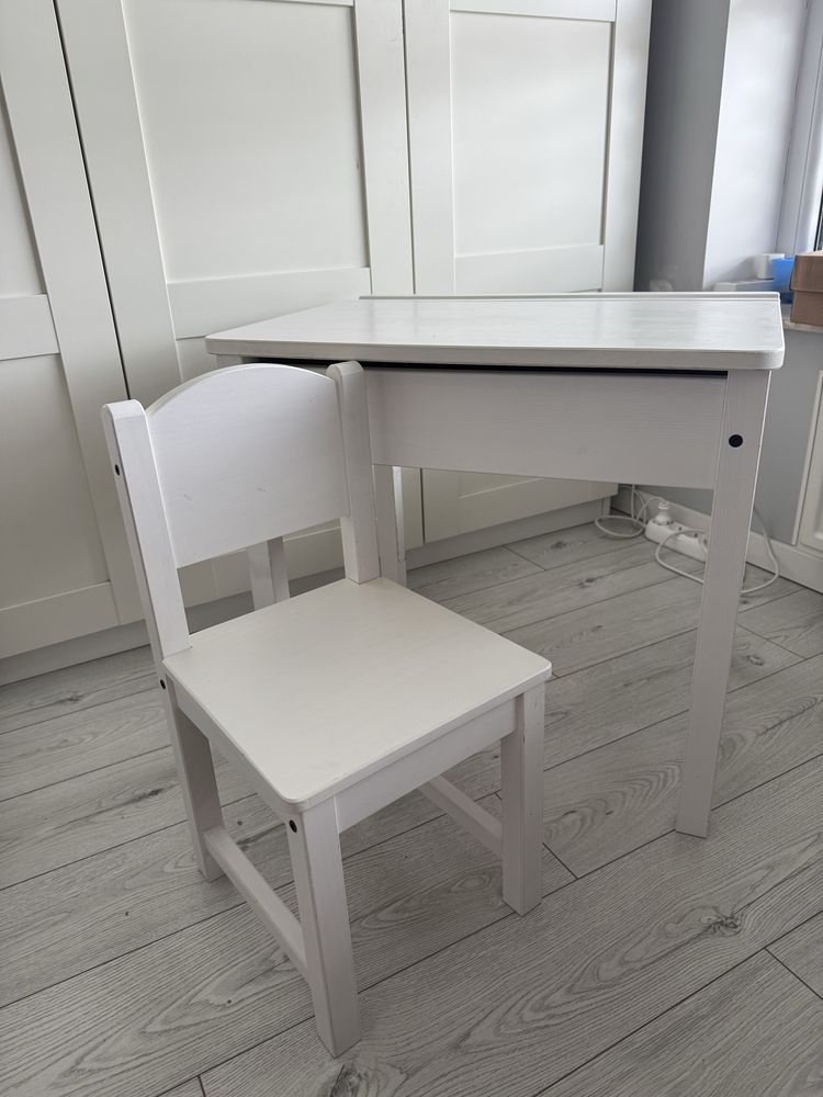 SUNDVIK Biurko dla dziecka + krzeselko IKEA do malowania ze schowkiem