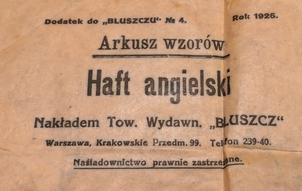 WZÓR DO HAFTU ROK 1925 haftowanie serwetka cepelia chusta przedwojenn