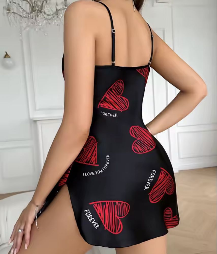 Koszula nocna czarno czerwona w serca sexi pidzama nowa L