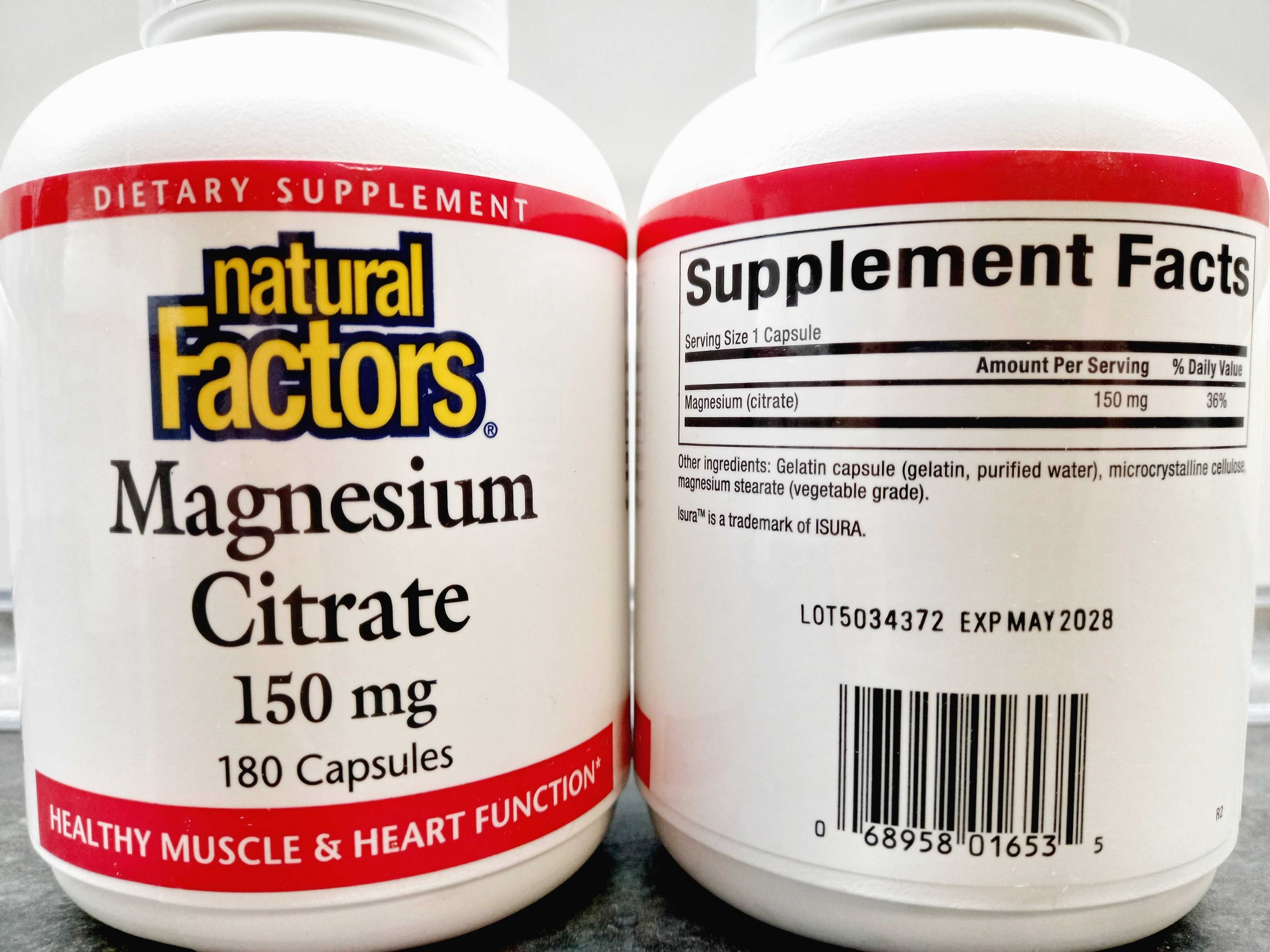 Natural Factors, Magnesium Citrate 150 мг (180 капс.), магний цитрат