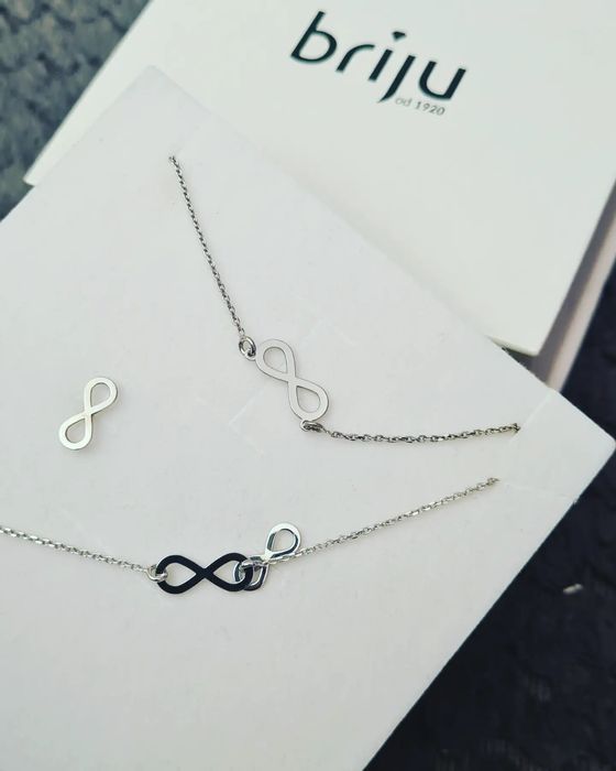 Biżuteria Srebrny komplet briju kolczyki bransoletka łańcuszek znak ni