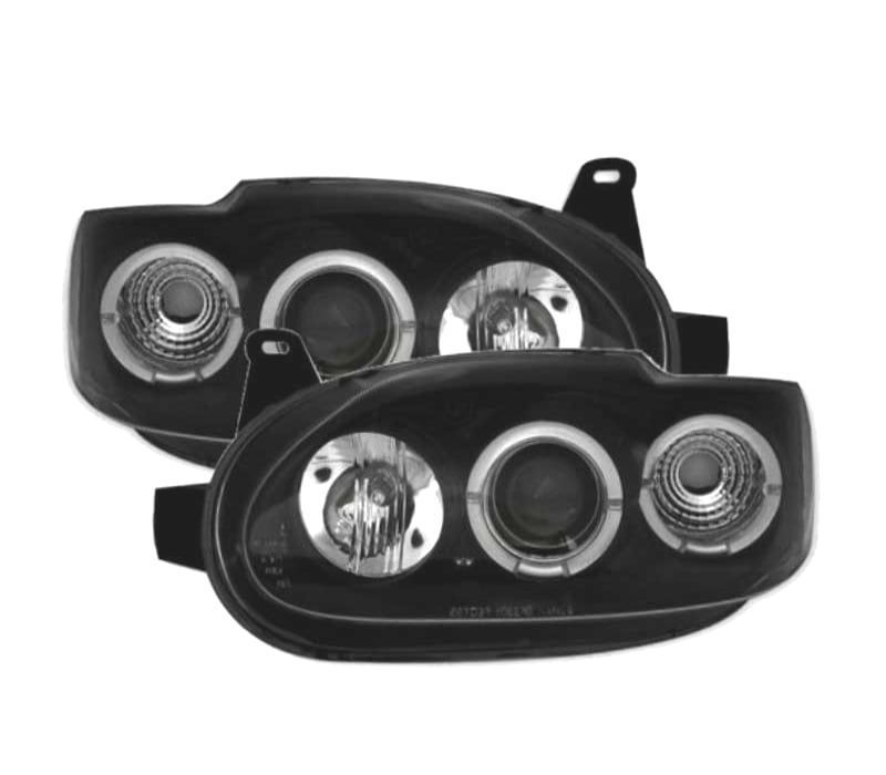 FARÓIS FRONTAIS ANGEL EYES PARA FORD ESCORT MK 6 E 7 FUNDO PRETO
