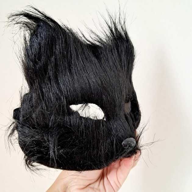 Маска кішки лиси для квадробіки карнавальна Чорна