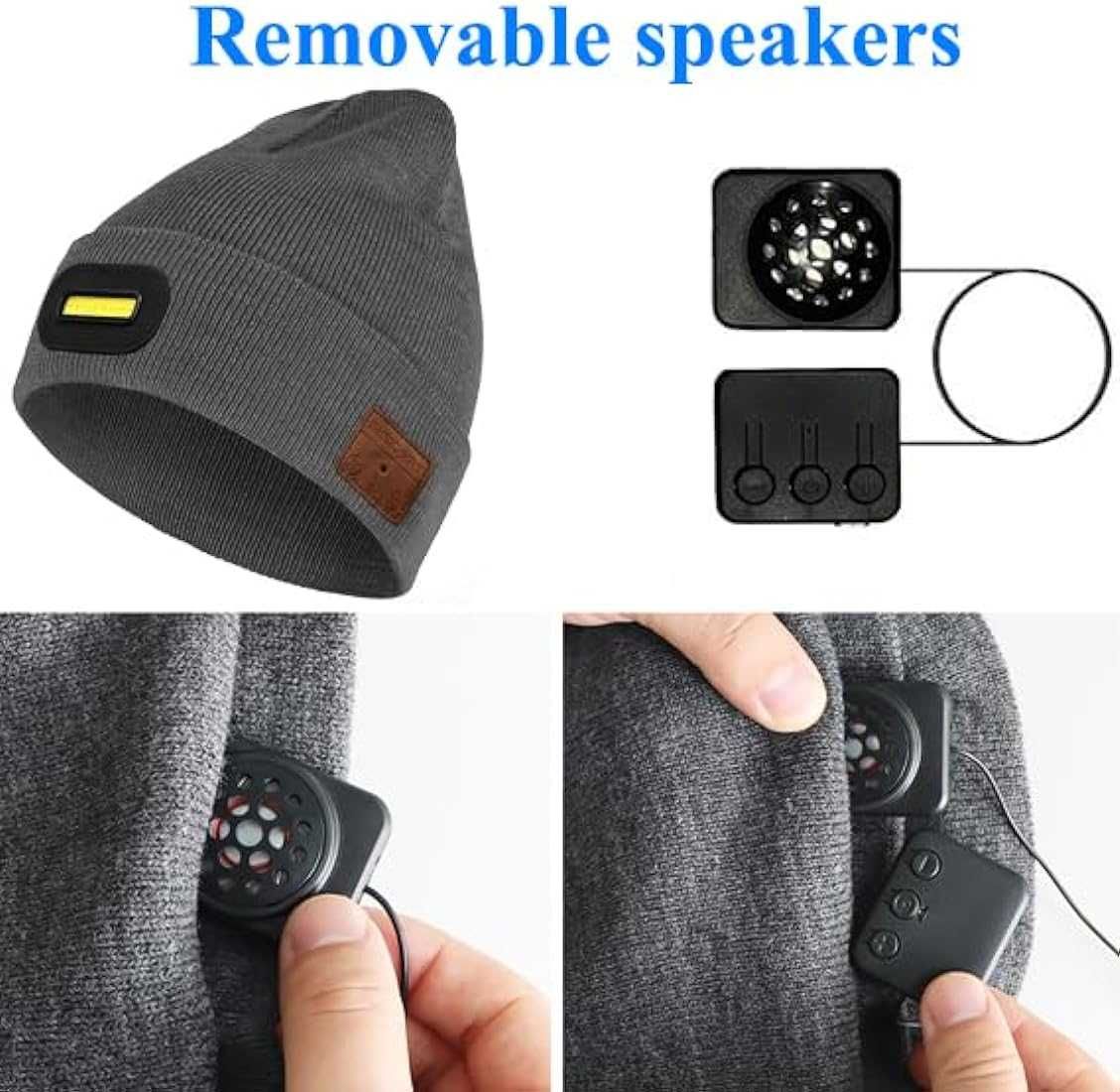 Gorro fones de ouvido Bluetooth V5 USB recarregável lavável c luz LED