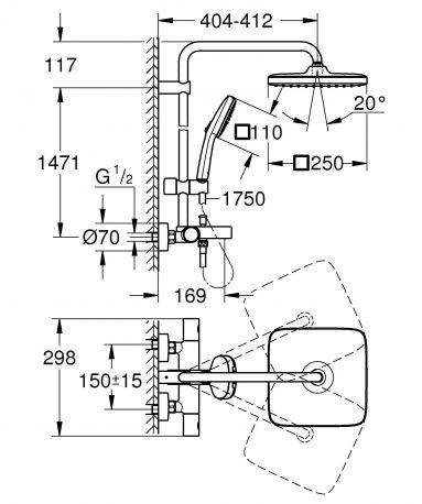 GROHE 26691001 Душова система для Ванни Tempesta System 250 Cube