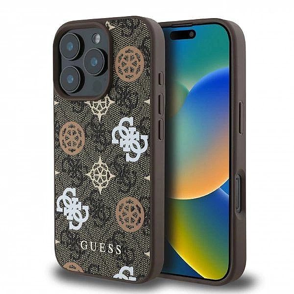 Etui Guess Peony On 4G Background MagSafe na iPhone 16 Pro - brązowe