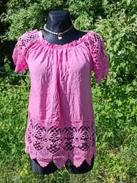 Bluzka ażurowa różowa Moda Italia pięknie zdobiona gipiurą