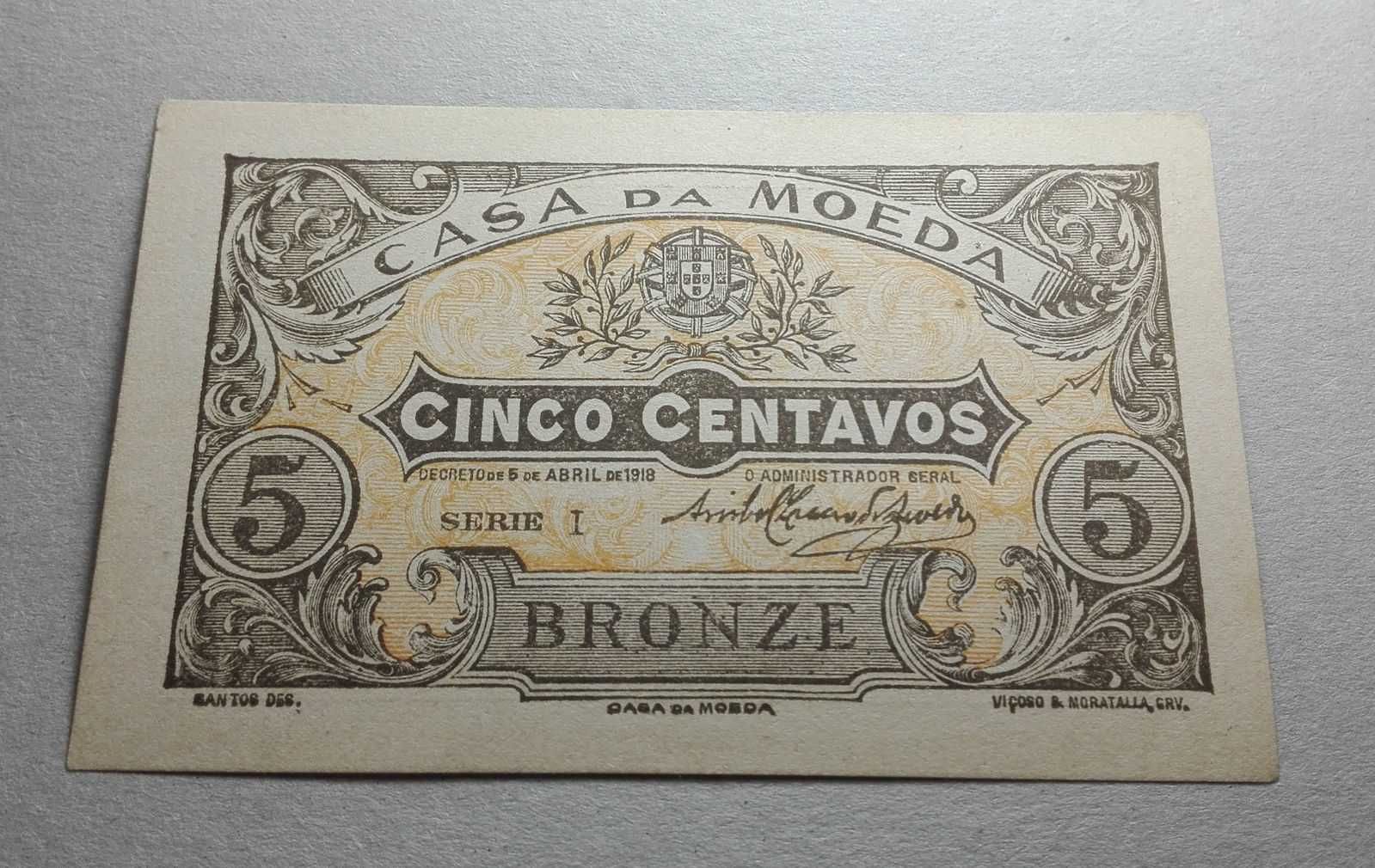 Cédula 5 centavos 1918 - Portes Grátis