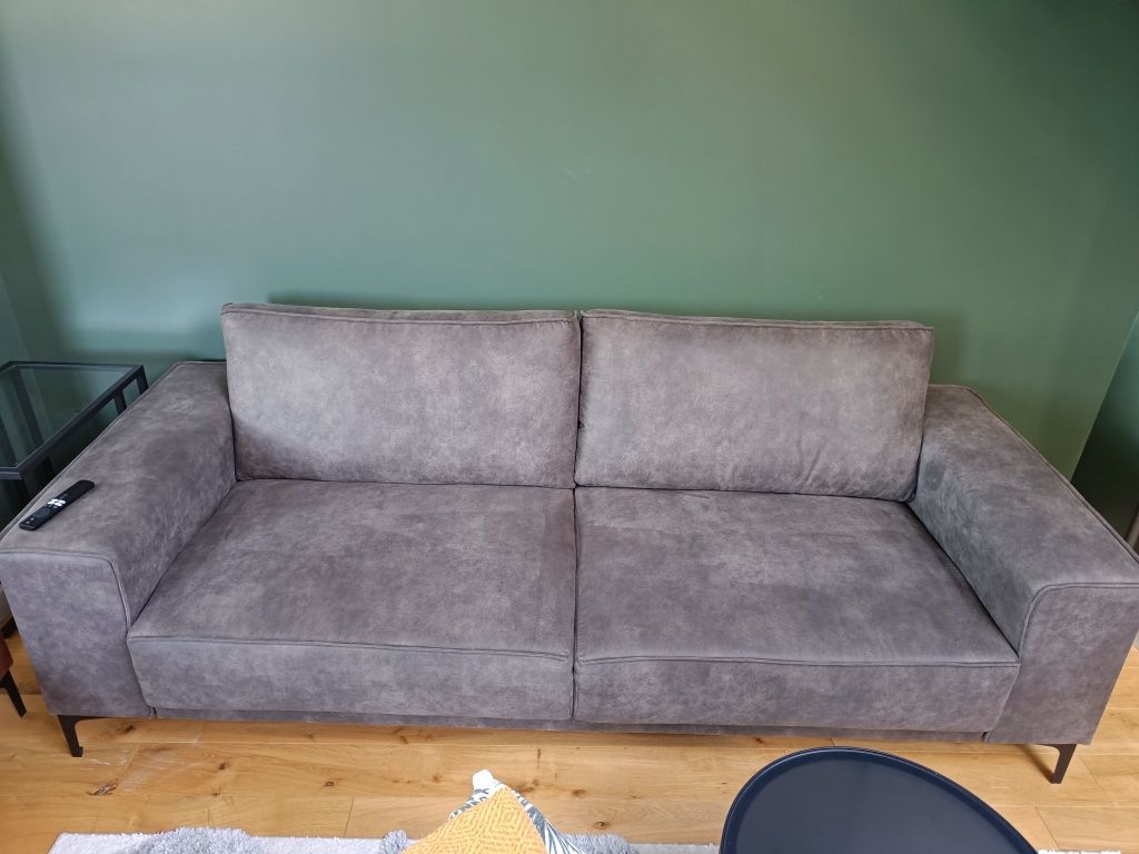 Antracytowa, szara, sofa z imitacji skóry Scandic Copenhagen, 224 cm