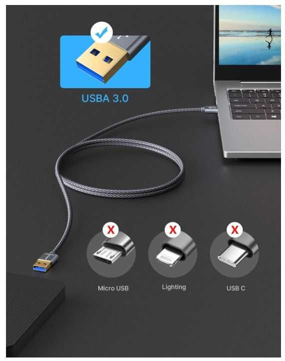 Kabel USB A na USB A w oplocie JSAUX 2 sztuki (1 meter i 2 metry)