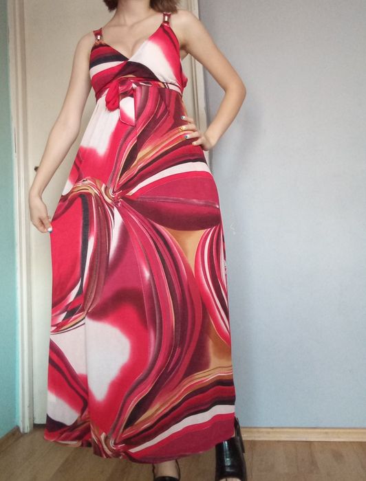 Sukienka długa zwiewna lekka multikolor kolorowa letnia 38 M