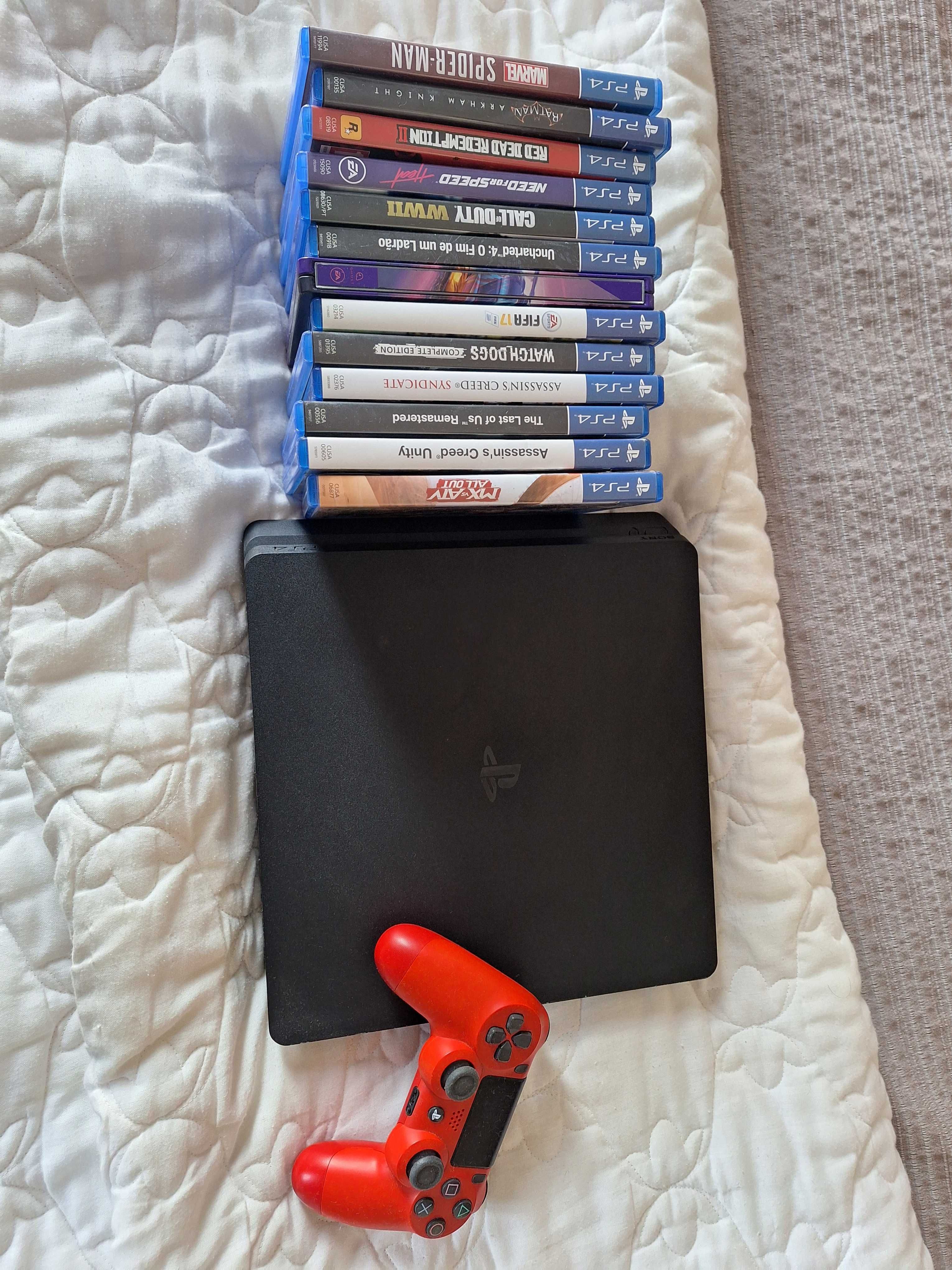 PS4 Slim + jogos e comando