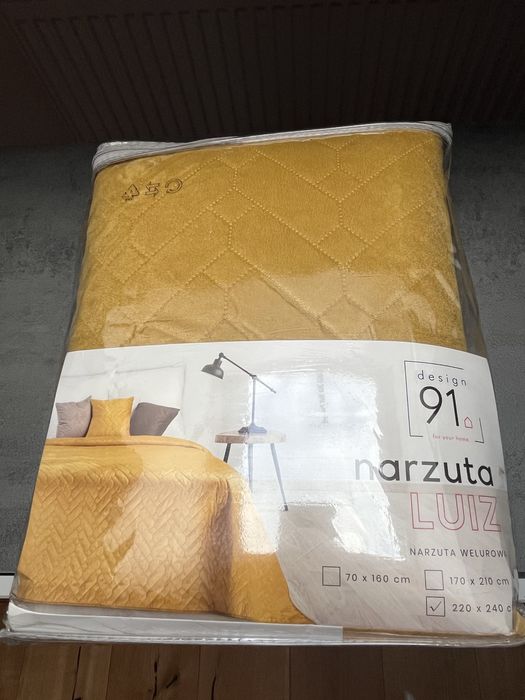 Narzuta na lożko Luiz design 91, welurowa, 220 x 240 kolor musztardowy