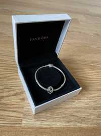 Оригінальний браслет Pandora, застібка сердечко з намистинкою