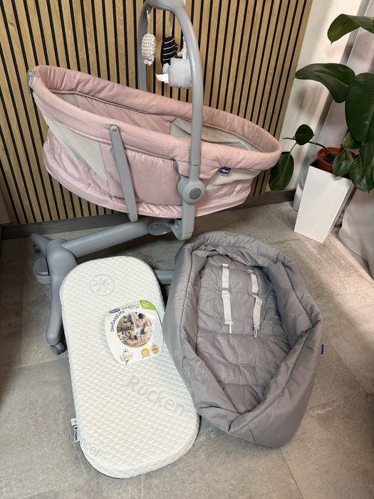 Szare/różowe Chicco baby hug 4in1 łóżeczko kołyska leżaczek krzesełko