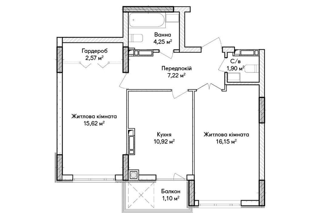 Продам 2-кк площею 59.73 м² лише: 51 000 тис\м². в Ірпені