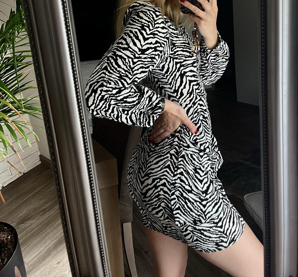 Sukienka ZARA zebra wzory mini wiskoza