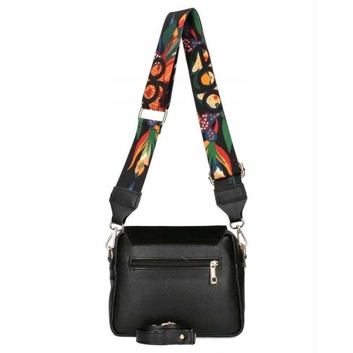 EGO Torebka Damska Listonoszka Na Ramię Czarna Zamsz Pszczółka 2 Paski