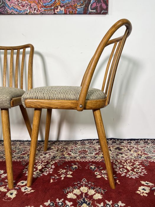 Krzesła PRL A. Shuman Czechy lata 60 buk mat vintage fargotex