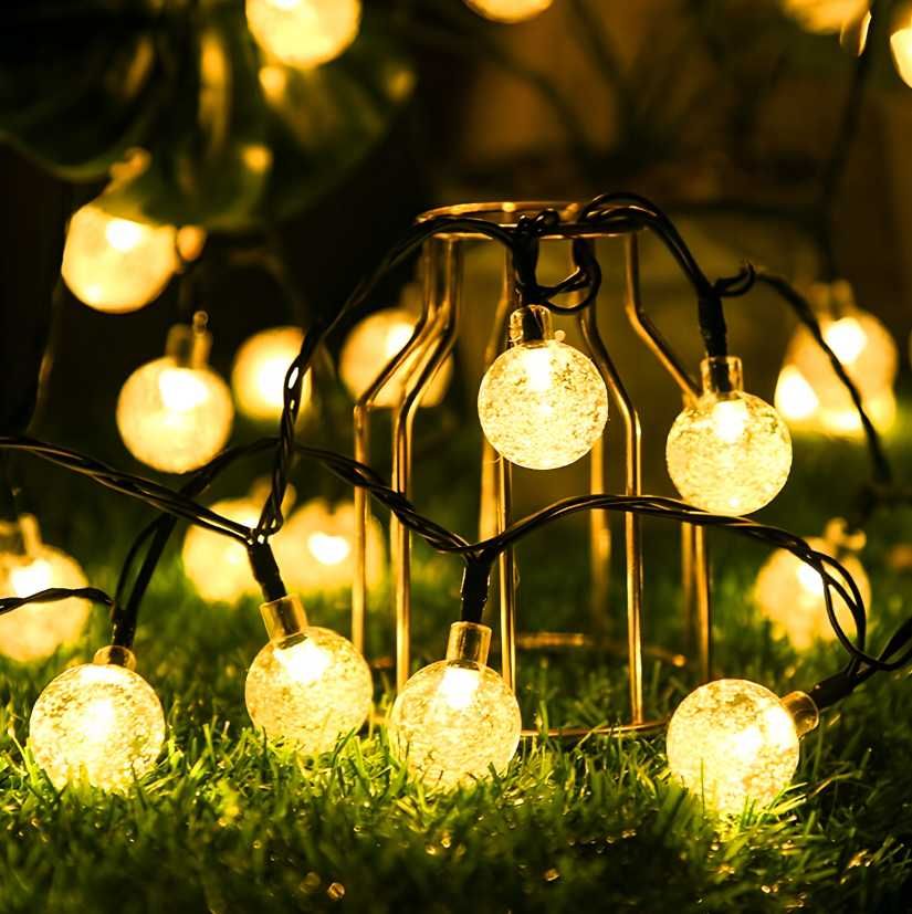 Girlanda solarna LED ogrodowa kuleczki 20 lampek ciepłe światło 4,9m