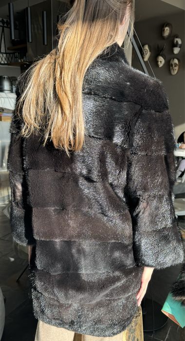 Шуба норка, на зиму, теплая, 90 см