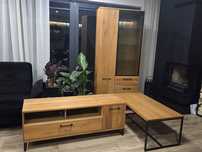 Meble LAGOS - witryna/regał, szafka rtv, stolik kawowy LOFT - drewno