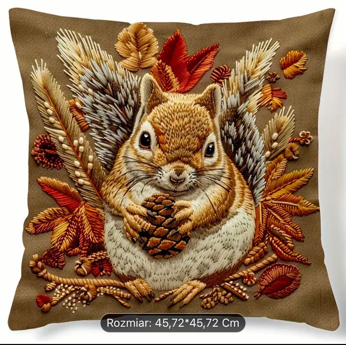 Unikatowa poszewka  46cm x 46cm Wiewiórka