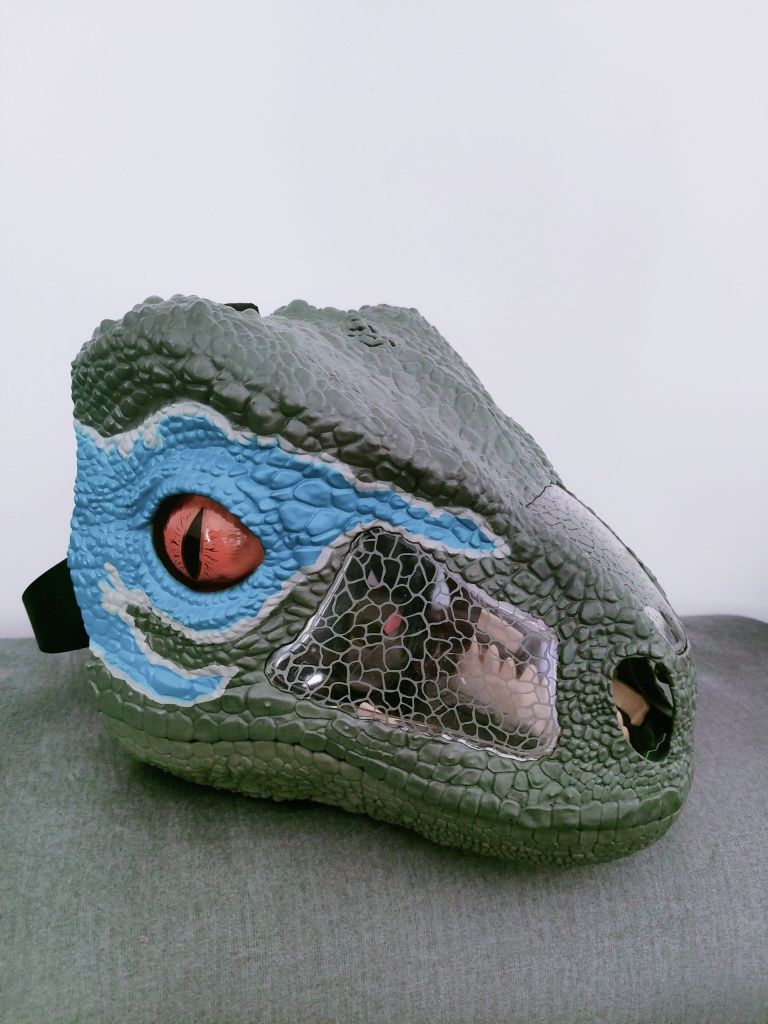 Oryginalna ruchoma Maska Mattel Jurassic World Velociraptor dinozaur B