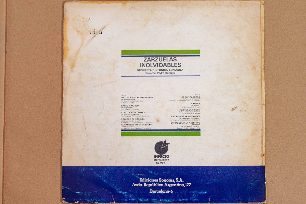 LP vinyl disc, zarzuelas inolvidables, orquestra sinfonica española