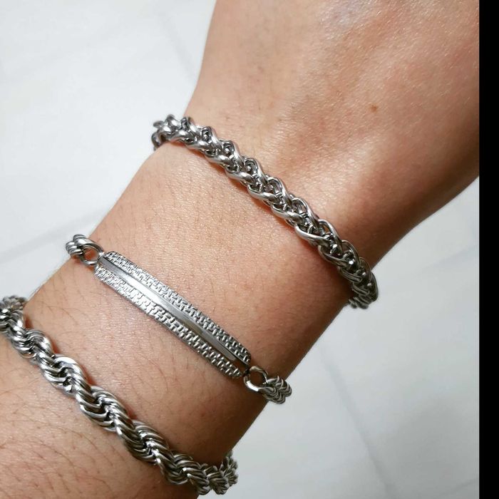 Pulseiras masculinas em aço inoxidável prateadas