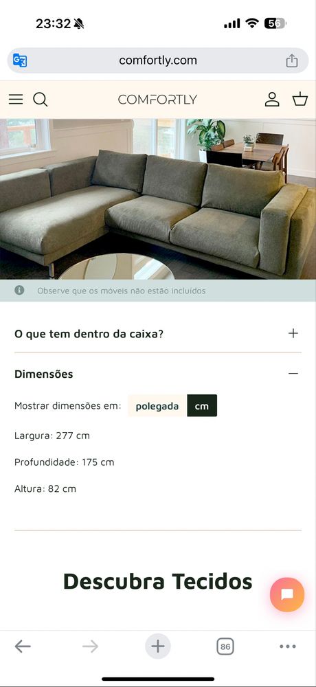 Sofa chaise long cinzento