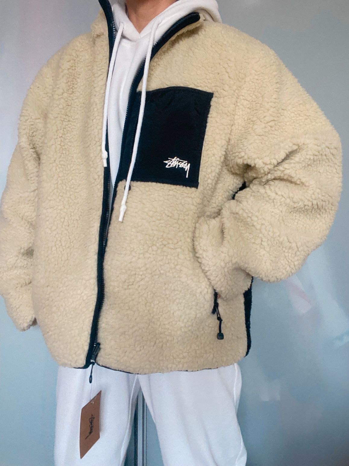 Куртка двостороння stussy jacket унісекс шерпа sherpa unisex