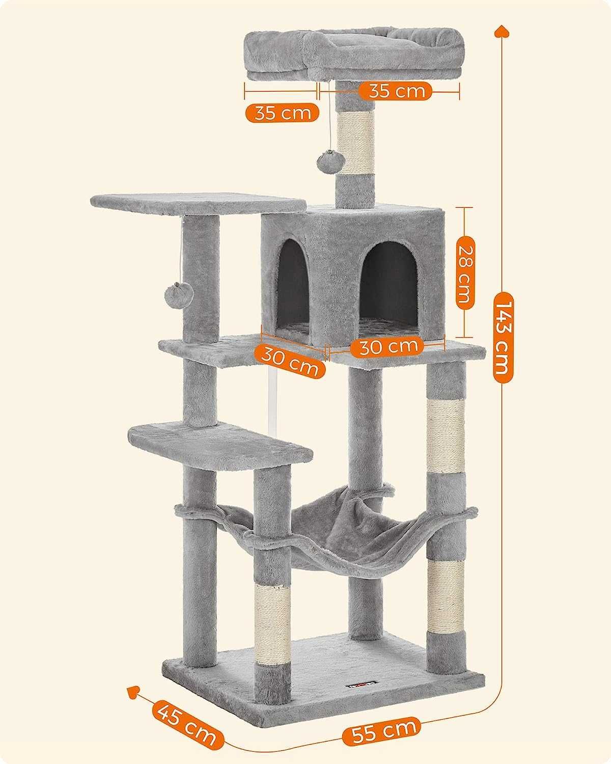 Nowy Duży Drapak dla kota drzewko wieża słupek 143 cm - WYSYŁKA