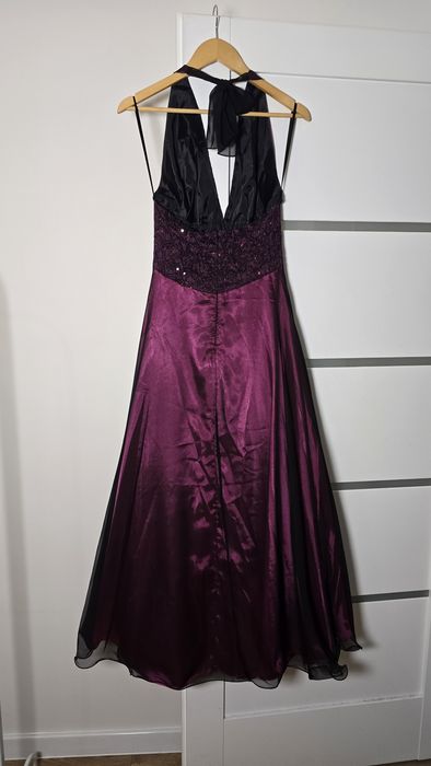 Długa sukienka wieczorowa fioletowa różowa tiul wesele sepktakularna