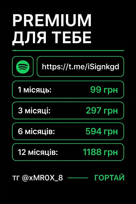 Spotify Premium за 75 грн на місяць |