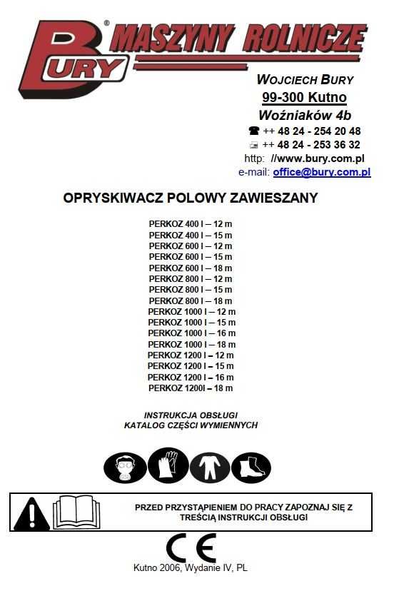 Instrukcja obsługi i katalog części opryskiwacza Perkoz