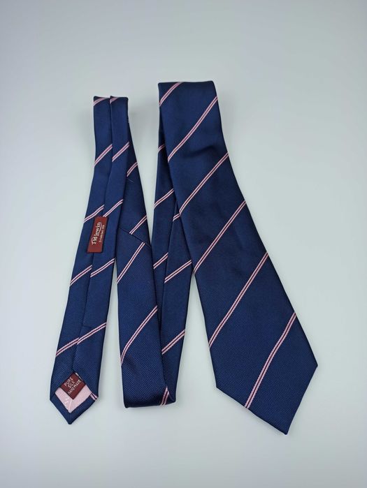 TM Lewin granatowy jedwabny krawat w paski klubowy wa03