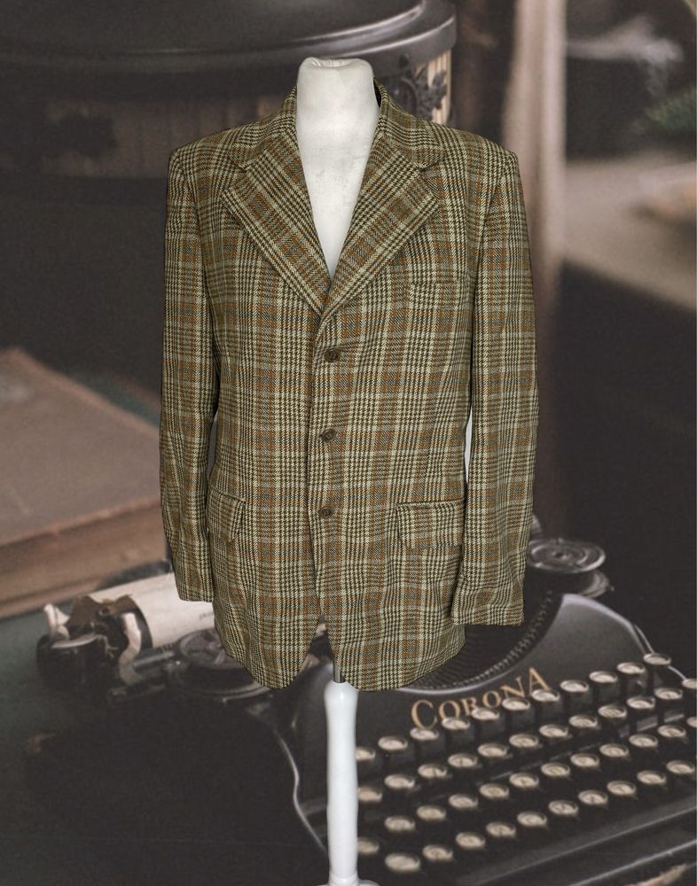 Marynarka męska Maenson Vintage 70s L  kratka 100% wełna
