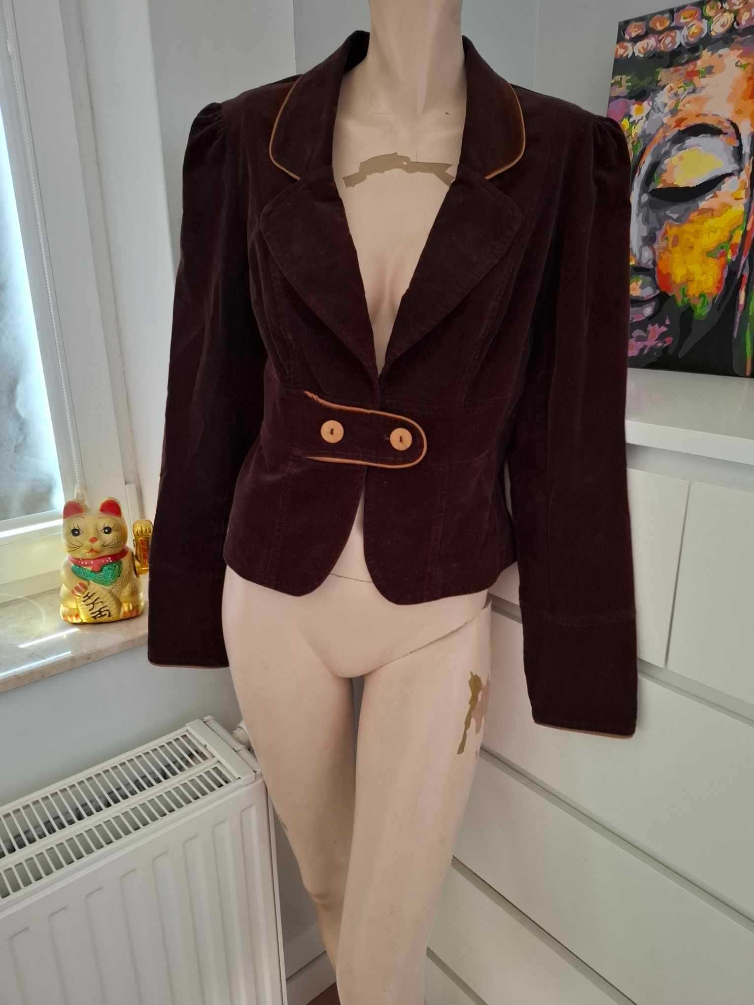 40 brązowa marynarka żakiet garsonka garnitur blezer elegancka vintage