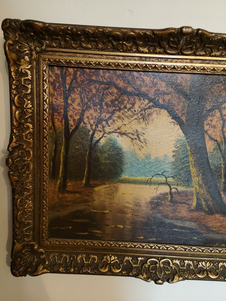 Piękny zabytkowy obraz olejny Wout  jesień  Antyk Kraków PROMOCJA