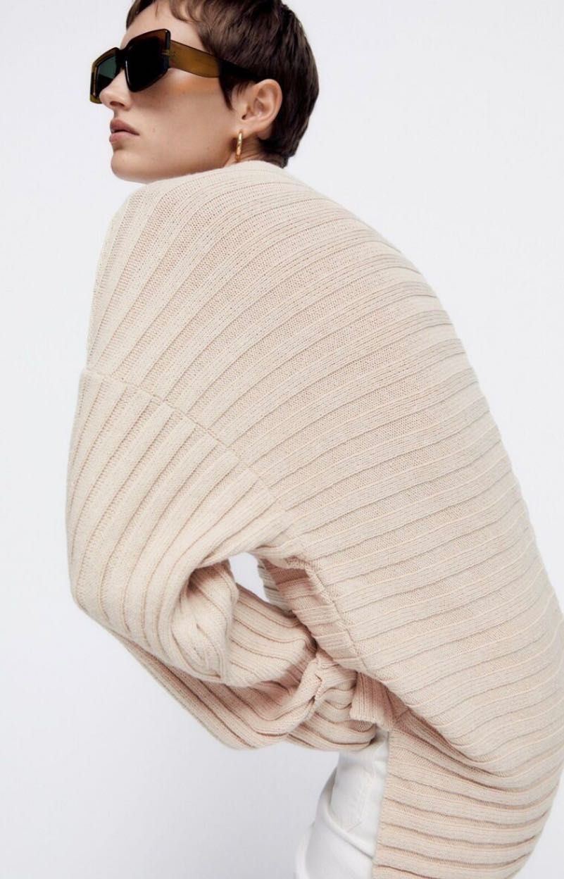 Sweter bawełniany Zara rozmiar S 100% bawełna beżowy oversize