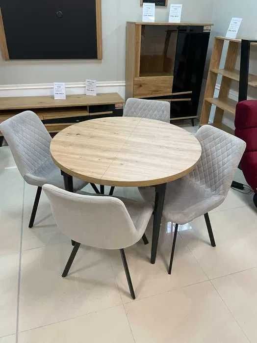 (104) Stół okrągły rozkładany + 4 krzesła, nowe 1190 zł