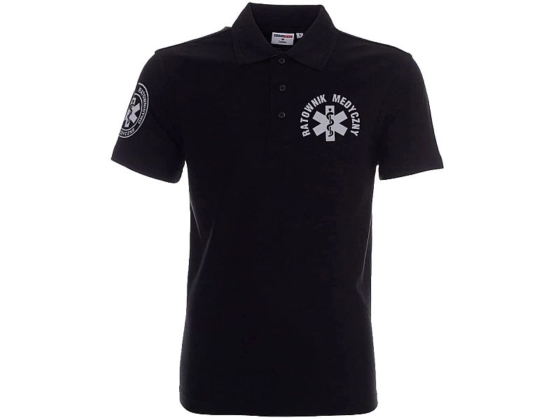Koszulka Polo ratownicza czarna męska odblaskowa FUNKCYJNA - nadruk pr