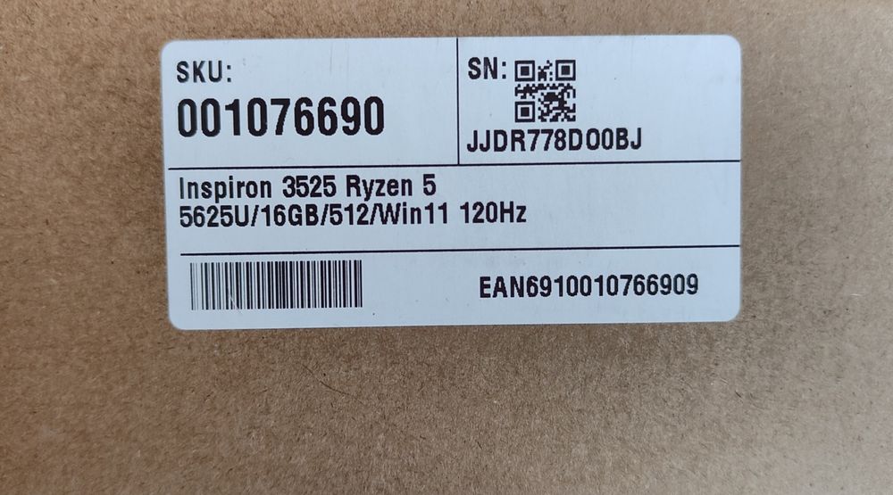 Dell Inspiron 3525 Ryzen 5 5625U 16/512Gb Win11 120Hz Black. Гарантія