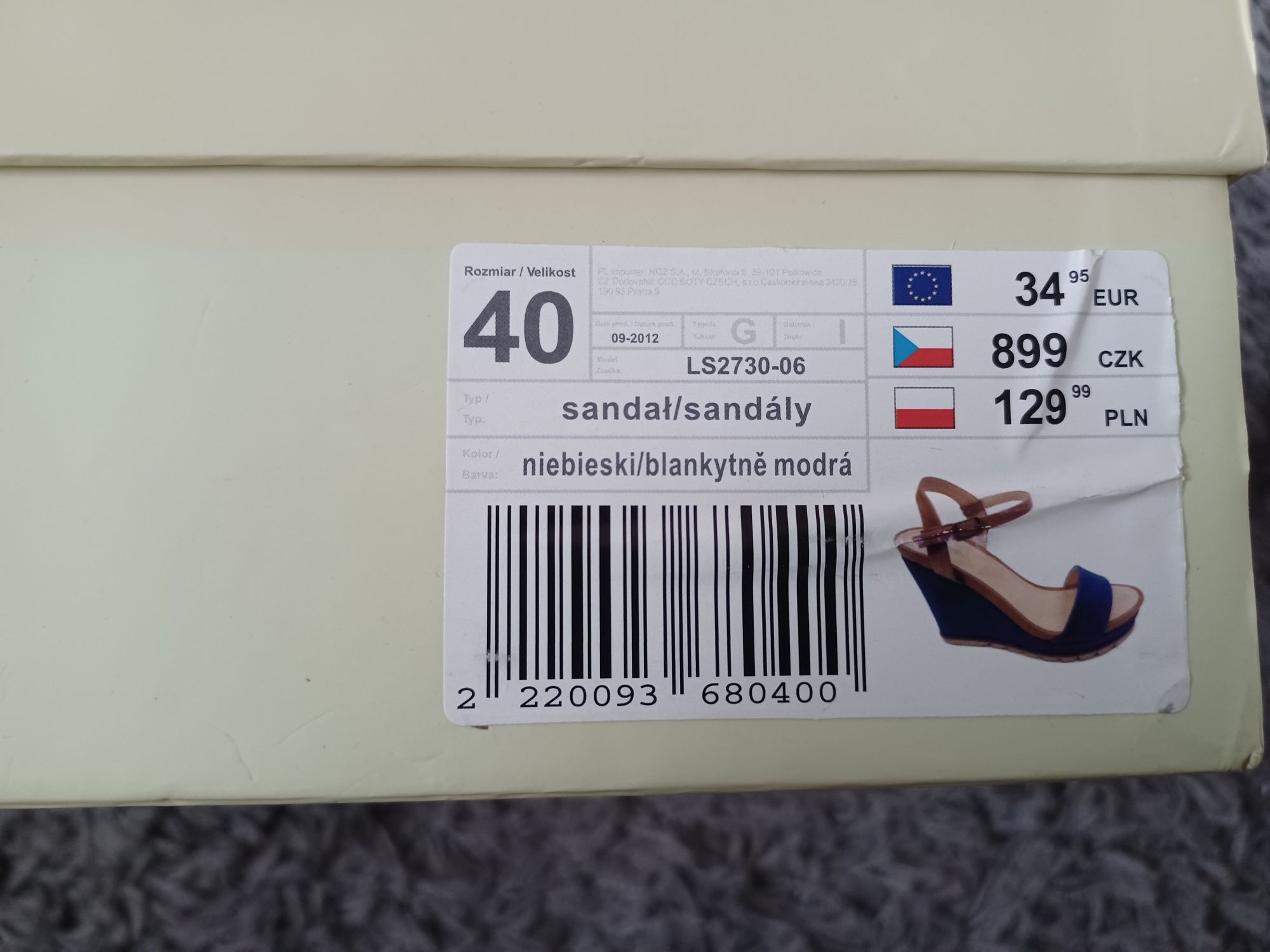 Buty sandały na koturnie niebieskie chabrowe r. 40