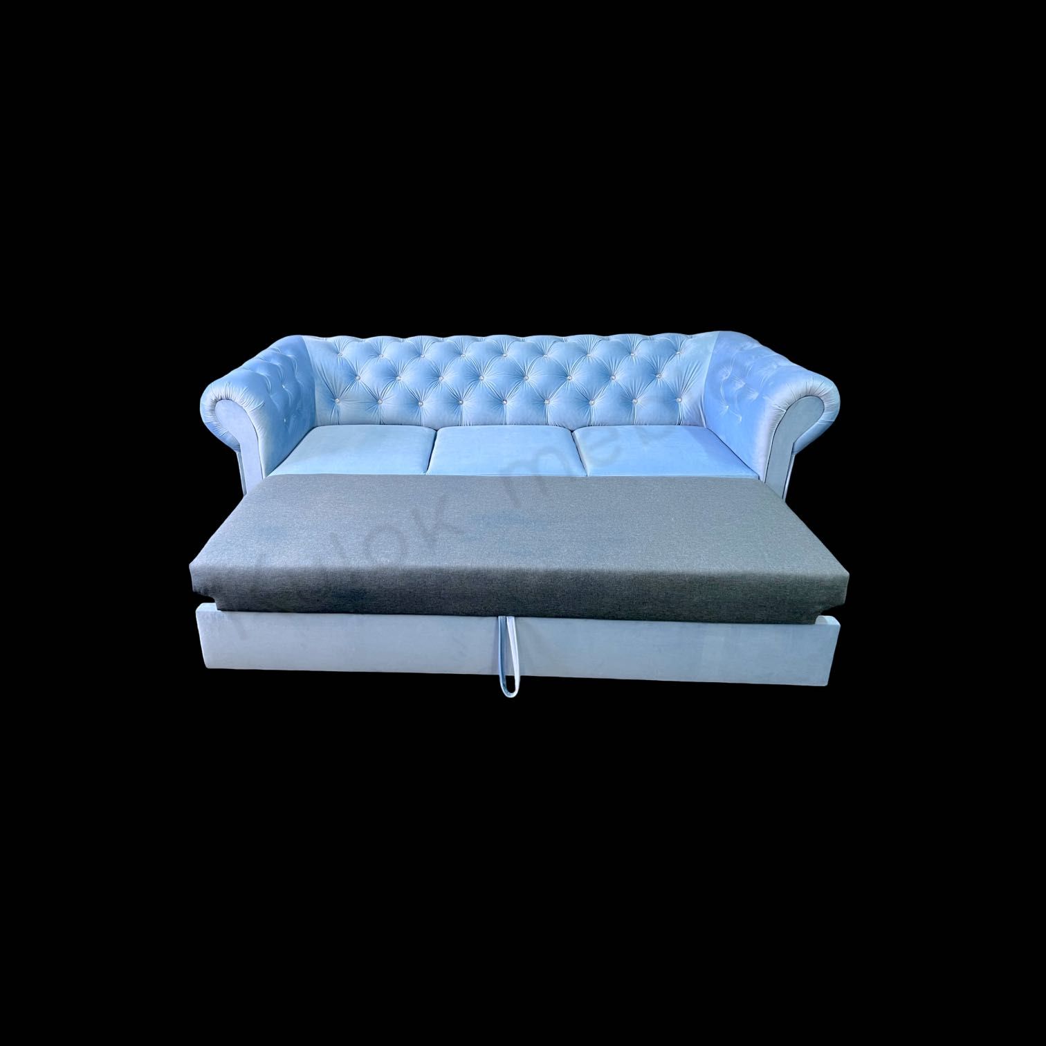 Błękitna Sofa pikowana CHESTERFIELD z f.spania nowojorska TOKIO