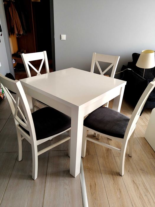 Zestaw stół+ 4 krzesła białe grafit styl skandynawski vintage