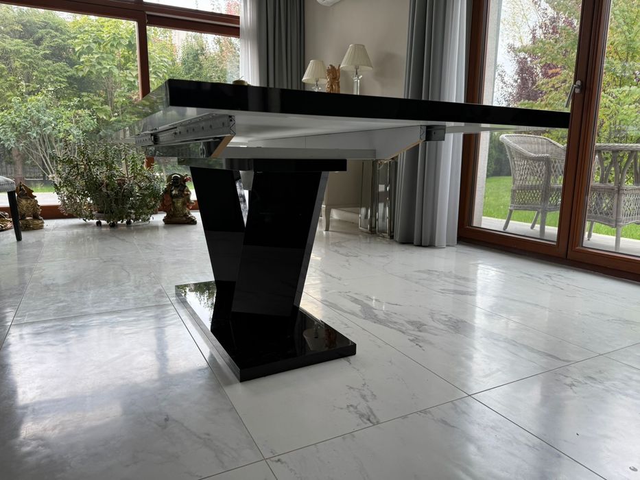 Stół Art Deco czarny lakier PREMIUM 200-240 cm dl x 90 cm szer