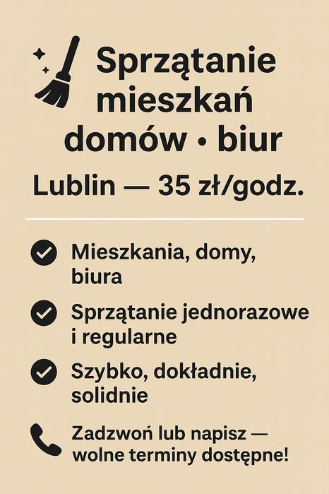 Sprzątanie domów, mieszkań i biur